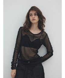 flocky dot sheer mesh tops