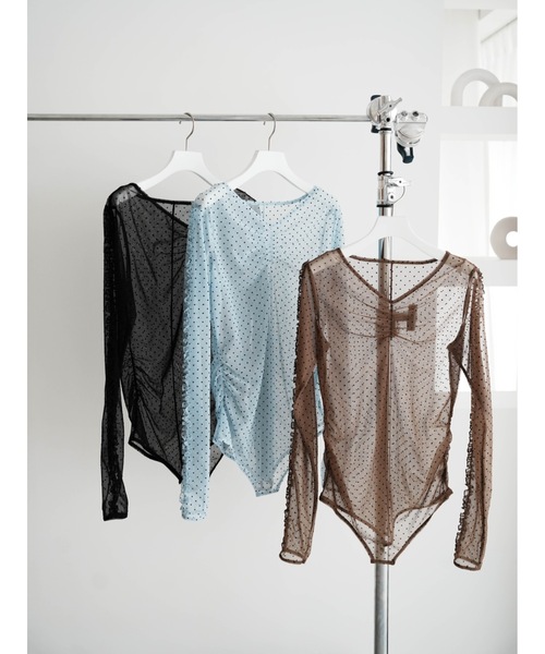 Katrin TOKYO（カトリーントーキョー）の「flocky dot sheer mesh tops（Tシャツ/カットソー・レディース・ブルー/ブラウン/ブラック・FREE/XS）」の4枚目の写真