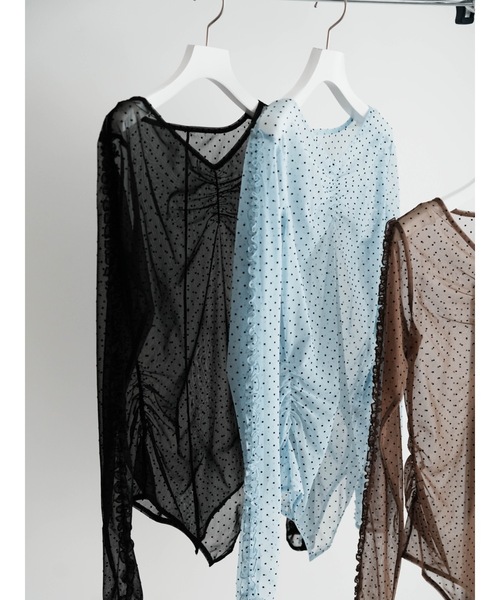 Katrin TOKYO（カトリーントーキョー）の「flocky dot sheer mesh tops（Tシャツ/カットソー・レディース・ブルー/ブラウン/ブラック・FREE/XS）」の5枚目の写真