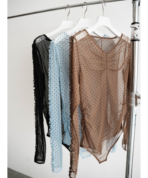 Katrin TOKYO（カトリーントーキョー）の「flocky dot sheer mesh tops（Tシャツ/カットソー・レディース・ブルー/ブラウン/ブラック・FREE/XS）」の6枚目の写真