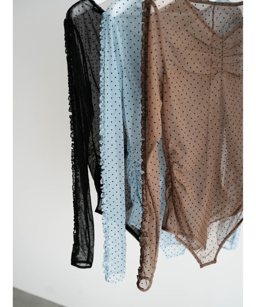 Katrin TOKYO（カトリーントーキョー）の「flocky dot sheer mesh tops（Tシャツ/カットソー・レディース・ブルー/ブラウン/ブラック・FREE/XS）」の7枚目の写真
