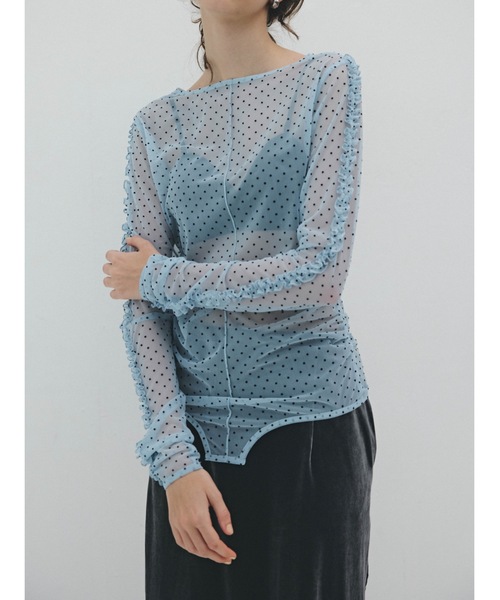 Katrin TOKYO（カトリーントーキョー）の「flocky dot sheer mesh tops（Tシャツ/カットソー・レディース・ブルー/ブラウン/ブラック・FREE/XS）」の14枚目の写真