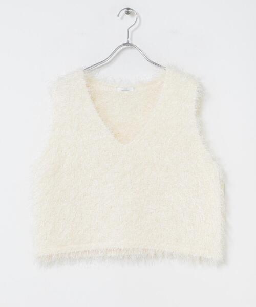 ITEMS URBANRESEARCH(アイテムズ アーバンリサーチ)の「フェザーVネックニットベスト(ベスト・レディース・グレー/オフホワイト/ブラウン・FREE)」の5枚目の写真