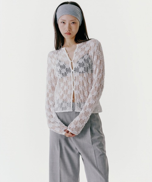 UNUS(ユナス)の「UNUS / Lace Cardigan(カーディガン/ボレロ・レディース・ブラック/ホワイト・FREE)」の1枚目の写真