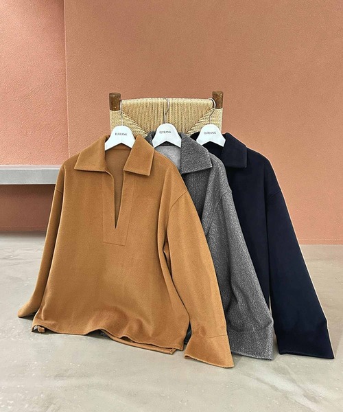 ELFRANK(エルフランク)の「【2026AW】【M~Lサイズ展開】ウールライクスキッパーオーバーサイズプルオーバー 洗える《着用動画あり》(Tシャツ/カットソー・レディース・ネイビー/グレー/キャメル・M/L)」の9枚目の写真