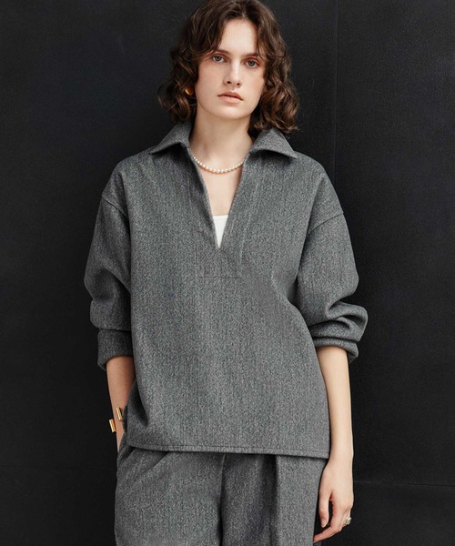 ELFRANK(エルフランク)の「【2026AW】【M~Lサイズ展開】ウールライクスキッパーオーバーサイズプルオーバー 洗える《着用動画あり》(Tシャツ/カットソー・レディース・ネイビー/グレー/キャメル・M/L)」の12枚目の写真