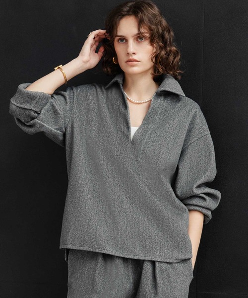 ELFRANK(エルフランク)の「【2026AW】【M~Lサイズ展開】ウールライクスキッパーオーバーサイズプルオーバー 洗える《着用動画あり》(Tシャツ/カットソー・レディース・ネイビー/グレー/キャメル・M/L)」の13枚目の写真