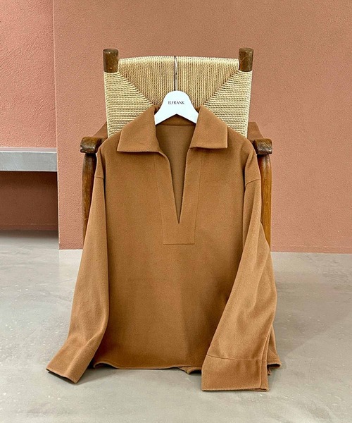 ELFRANK(エルフランク)の「【2026AW】【M~Lサイズ展開】ウールライクスキッパーオーバーサイズプルオーバー 洗える《着用動画あり》(Tシャツ/カットソー・レディース・ネイビー/グレー/キャメル・M/L)」の4枚目の写真