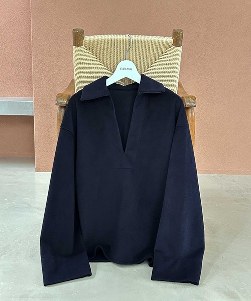 ELFRANK(エルフランク)の「【2026AW】【M~Lサイズ展開】ウールライクスキッパーオーバーサイズプルオーバー 洗える《着用動画あり》(Tシャツ/カットソー・レディース・ネイビー/グレー/キャメル・M/L)」の8枚目の写真