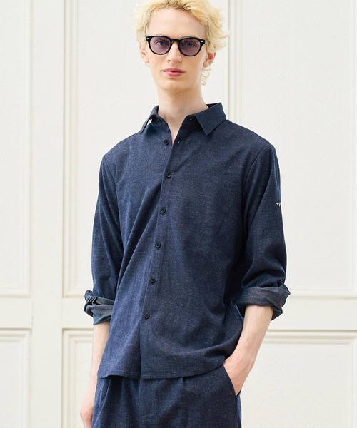 CALL&RESPONSE(コールアンドレスポンス)の「ms6575- 長袖シャツ メランジストレッチ(263-1211-02)(シャツ/ブラウス・メンズ・ネイビー/チャコール・5/4/2)」の2枚目の写真