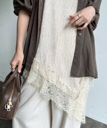 【WEB限定】裾レースベロア楊柳アシメロングキャミ