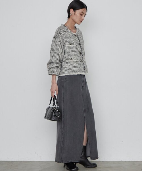 LOUNGEDRESS(ラウンジドレス)の「《羽織るだけで映える》ツイードジャケット(ノーカラージャケット・レディース・ブラウン・FREE)」の4枚目の写真