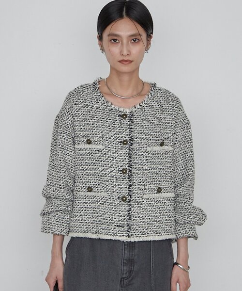 LOUNGEDRESS(ラウンジドレス)の「《羽織るだけで映える》ツイードジャケット(ノーカラージャケット・レディース・ブラウン・FREE)」の6枚目の写真