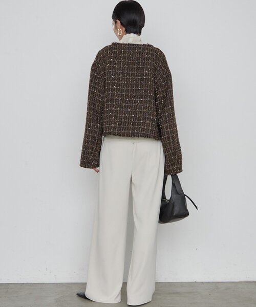 LOUNGEDRESS(ラウンジドレス)の「《羽織るだけで映える》ツイードジャケット(ノーカラージャケット・レディース・ブラウン・FREE)」の15枚目の写真