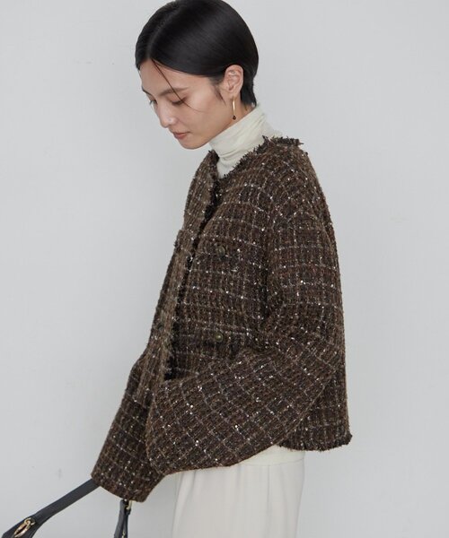 LOUNGEDRESS(ラウンジドレス)の「《羽織るだけで映える》ツイードジャケット(ノーカラージャケット・レディース・ブラウン・FREE)」の20枚目の写真
