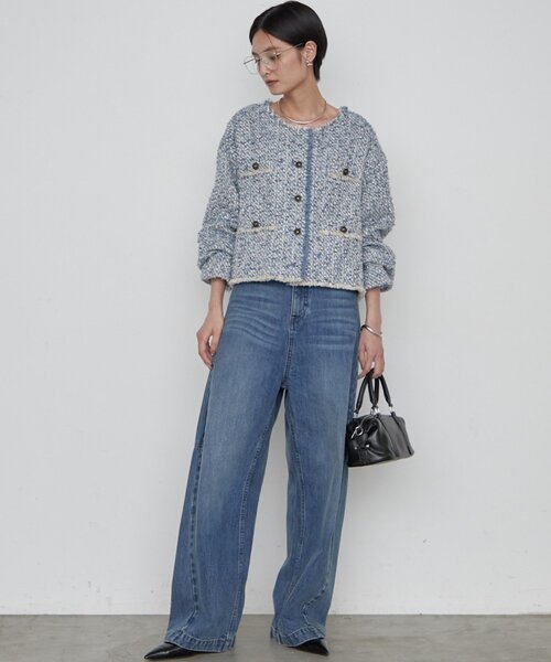 LOUNGEDRESS(ラウンジドレス)の「《羽織るだけで映える》ツイードジャケット(ノーカラージャケット・レディース・ブラウン・FREE)」の10枚目の写真
