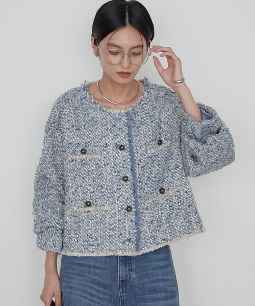 LOUNGEDRESS(ラウンジドレス)の「《羽織るだけで映える》ツイードジャケット(ノーカラージャケット・レディース・ブラウン・FREE)」の13枚目の写真