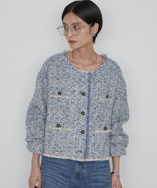 LOUNGEDRESS(ラウンジドレス)の「《羽織るだけで映える》ツイードジャケット(ノーカラージャケット・レディース・ブラウン・FREE)」の14枚目の写真