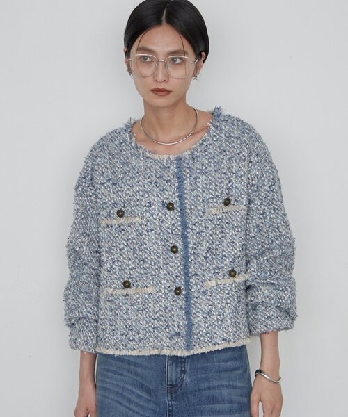LOUNGEDRESS(ラウンジドレス)の「ツイードジャケット 秋服(ノーカラージャケット・レディース・ブラウン/サックスブルー/ブラック・FREE)」の5枚目の写真