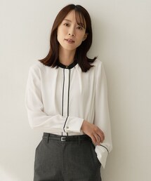 【スーツインナー/仕事着】配色ラインブラウス