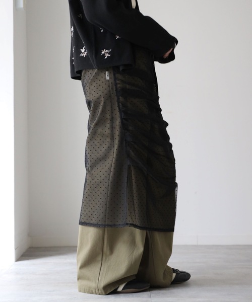 model：164cm. 着用サイズ：FREE,  チュールドット