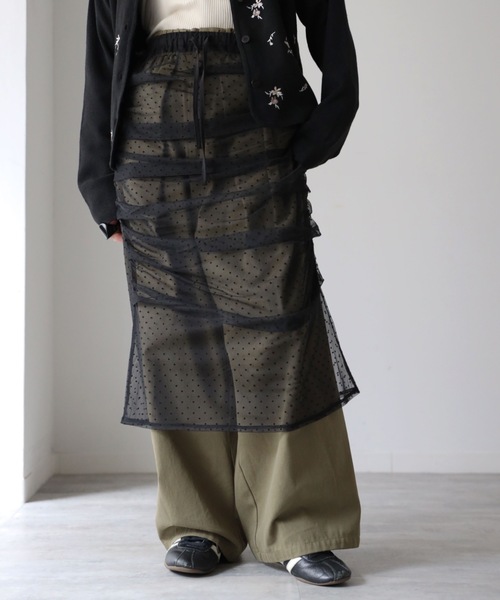 model：164cm. 着用サイズ：FREE,  チュールドット