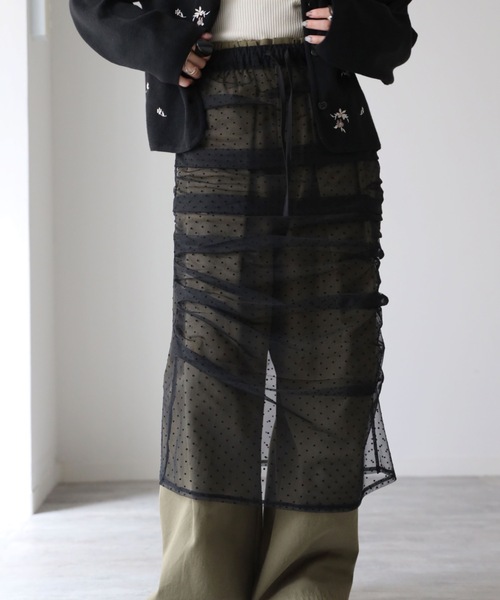 model：164cm. 着用サイズ：FREE,  チュールドット