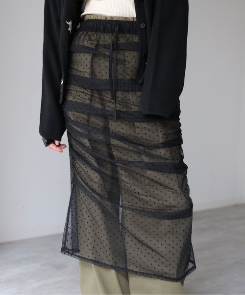 model：164cm. 着用サイズ：FREE,  チュールドット