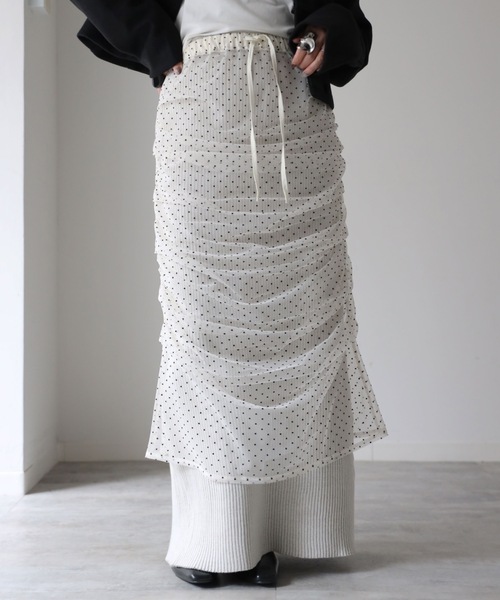 model：164cm. 着用サイズ：FREE,  チュールドット