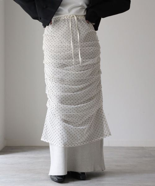 model：164cm. 着用サイズ：FREE,  チュールドット