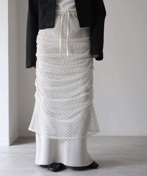 model：164cm. 着用サイズ：FREE,  チュールドット