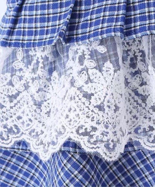 LA POMME petit(ラポミ・プチ)の「Lace Gingham Tiered Cami Dress/レースギンガムチェックティアードキャミワンピース(ワンピース・レディース・ブルー・FREE)」の4枚目の写真