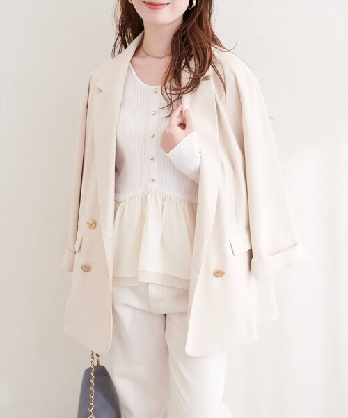 natural couture(ナチュラルクチュール)の「異素材ペプラムニット(ニット/セーター・レディース・チャコールグレー/サックスブルー/ベージュ/オフホワイト/ブラック/ネイビー・FREE)」の21枚目の写真