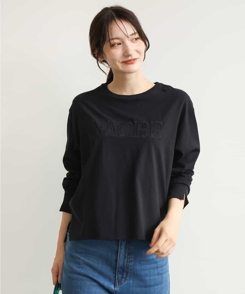 MK MICHEL KLEIN（エムケーミッシェルクラン）の「[洗える]レース刺繍ロゴロンT（Tシャツ/カットソー・レディース・ブラック/ホワイト・38）」の2枚目の写真