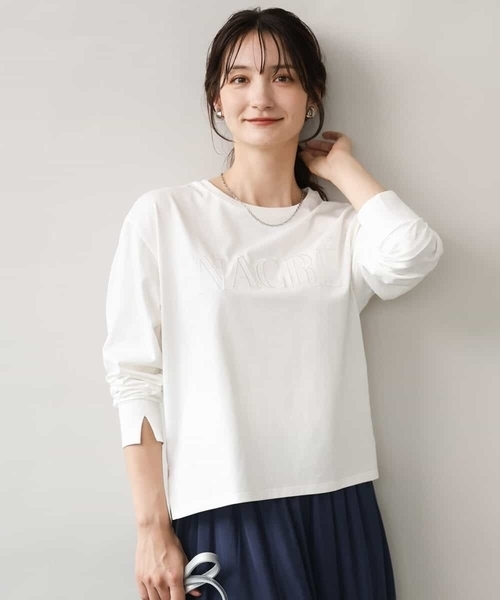 MK MICHEL KLEIN（エムケーミッシェルクラン）の「[洗える]レース刺繍ロゴロンT（Tシャツ/カットソー・レディース・ブラック/ホワイト・38）」の4枚目の写真