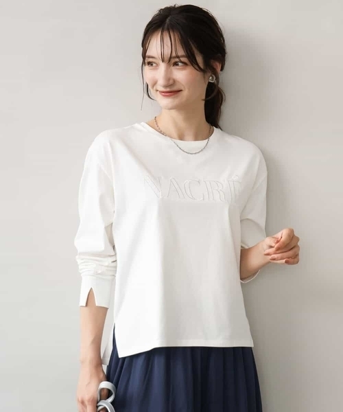 MK MICHEL KLEIN（エムケーミッシェルクラン）の「[洗える]レース刺繍ロゴロンT（Tシャツ/カットソー・レディース・ブラック/ホワイト・38）」の5枚目の写真