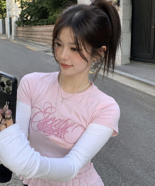 ESCAPEFROM（エスケープフロム）の「[SET] ピンクシャーリングフリルスリムフィット半袖レイヤードロングスリーブ（Tシャツ/カットソー・レディース・その他・MEDIUM）」の6枚目の写真