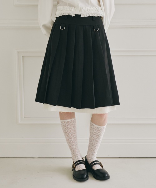 idem(イデム)の「layered medium pleats skirt / レイヤード風ミディアムスカート(スカート・レディース・モカ/ベージュ/グレー/グリーン/ブラック・FREE)」の1枚目の写真