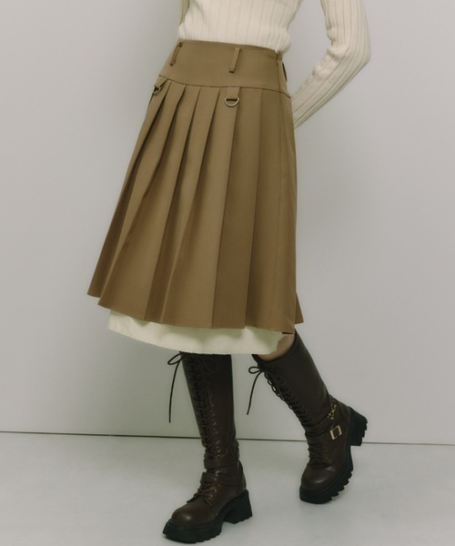 idem(イデム)の「layered medium pleats skirt / レイヤード風ミディアムスカート(スカート・レディース・モカ/ベージュ/グレー/グリーン/ブラック・FREE)」の3枚目の写真