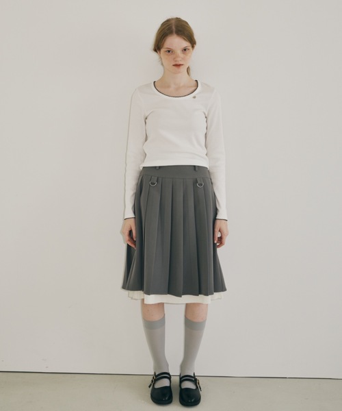 idem(イデム)の「layered medium pleats skirt / レイヤード風ミディアムスカート(スカート・レディース・モカ/ベージュ/グレー/グリーン/ブラック・FREE)」の11枚目の写真