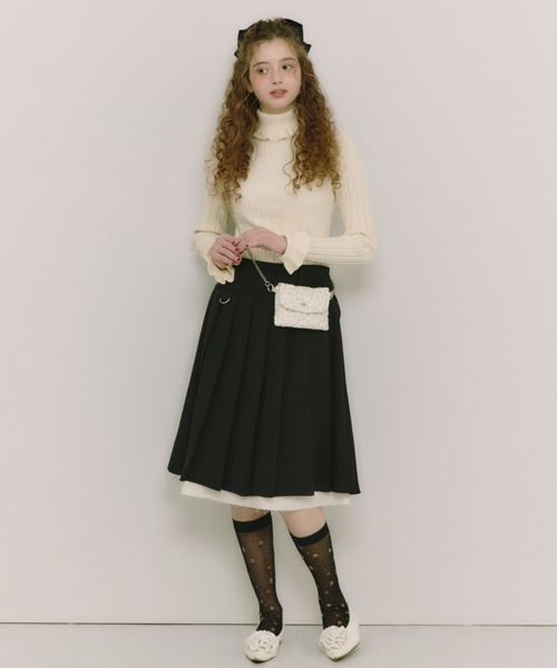 idem(イデム)の「layered medium pleats skirt / レイヤード風ミディアムスカート(スカート・レディース・モカ/ベージュ/グレー/グリーン/ブラック・FREE)」の9枚目の写真