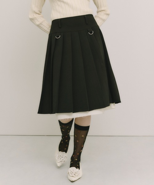 idem(イデム)の「layered medium pleats skirt / レイヤード風ミディアムスカート(スカート・レディース・モカ/ベージュ/グレー/グリーン/ブラック・FREE)」の7枚目の写真