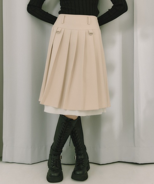 idem(イデム)の「layered medium pleats skirt / レイヤード風ミディアムスカート(スカート・レディース・モカ/ベージュ/グレー/グリーン/ブラック・FREE)」の8枚目の写真