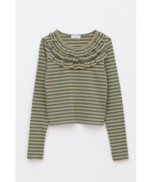 LAGUA GEM（ラグアジェム）の「BORDER FRILL CUT トップス（Tシャツ/カットソー・レディース・グレー/ベージュ/ブラック・FREE）」の13枚目の写真