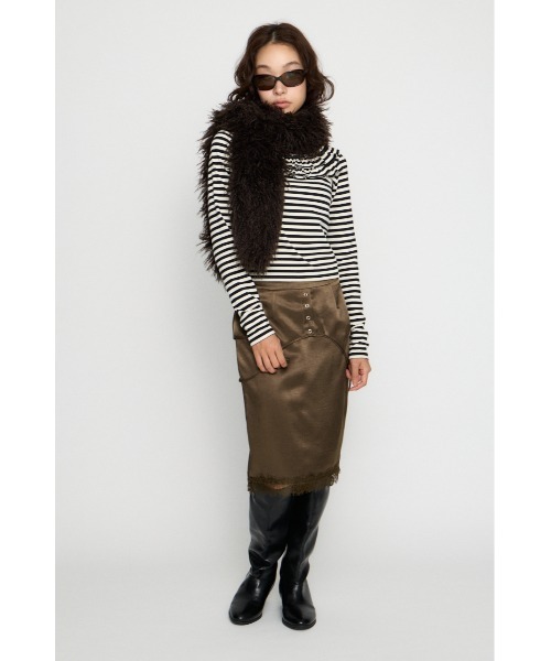 LAGUA GEM（ラグアジェム）の「BORDER FRILL CUT トップス（Tシャツ/カットソー・レディース・グレー/ベージュ/ブラック・FREE）」の7枚目の写真
