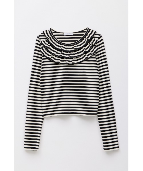 LAGUA GEM（ラグアジェム）の「BORDER FRILL CUT トップス（Tシャツ/カットソー・レディース・グレー/ベージュ/ブラック・FREE）」の8枚目の写真