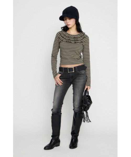 LAGUA GEM（ラグアジェム）の「BORDER FRILL CUT トップス（Tシャツ/カットソー・レディース・グレー/ベージュ/ブラック・FREE）」の17枚目の写真