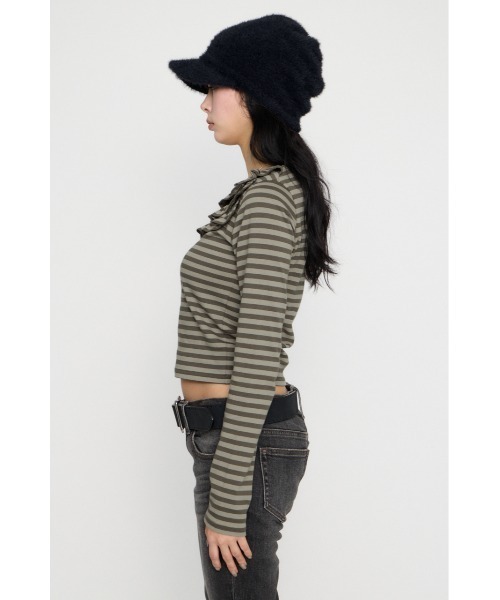 LAGUA GEM（ラグアジェム）の「BORDER FRILL CUT トップス（Tシャツ/カットソー・レディース・グレー/ベージュ/ブラック・FREE）」の18枚目の写真
