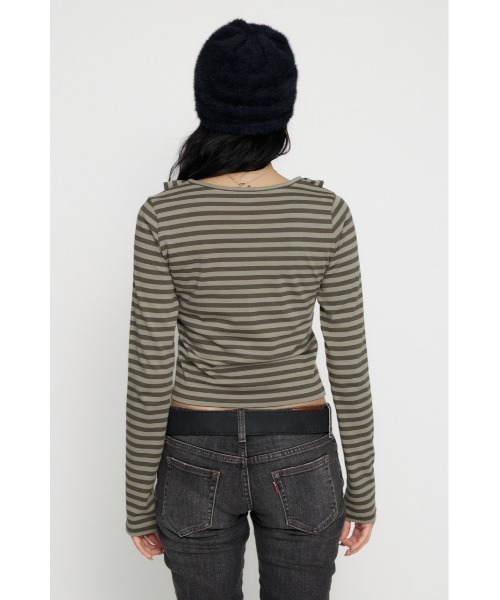 LAGUA GEM（ラグアジェム）の「BORDER FRILL CUT トップス（Tシャツ/カットソー・レディース・グレー/ベージュ/ブラック・FREE）」の19枚目の写真