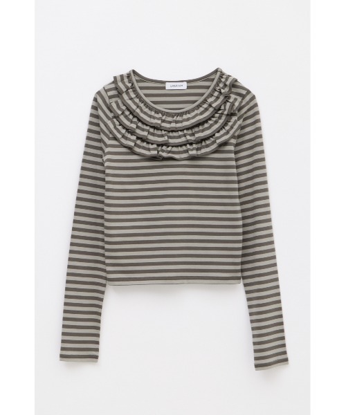 LAGUA GEM（ラグアジェム）の「BORDER FRILL CUT トップス（Tシャツ/カットソー・レディース・グレー/ベージュ/ブラック・FREE）」の21枚目の写真